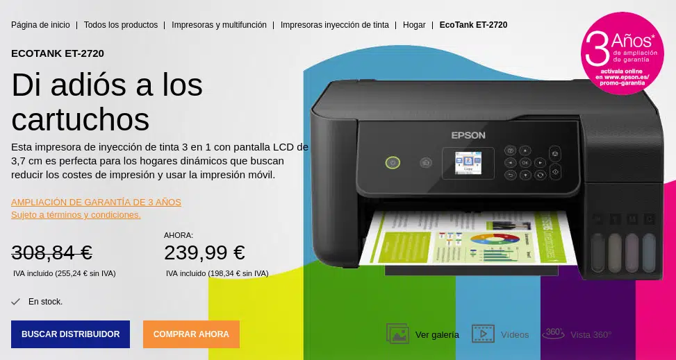  Epson EcoTank ET-2720 - Impresora multifuncional inalámbrica a  color con escáner y copiadora. : Productos de Oficina